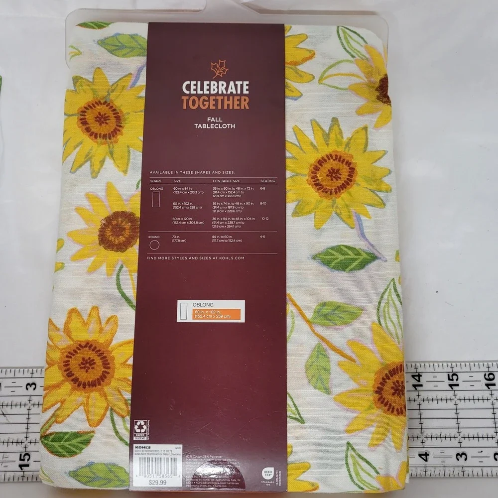 Celebrate Together Fall Sunflower Oblong Tablecloth 60x102 Yellow Harvest Decor
